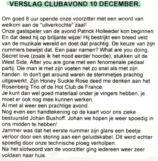 Recensie Gastoptreden Patrick Holleeder voor Brabant Orgelclub, 10 december 1997