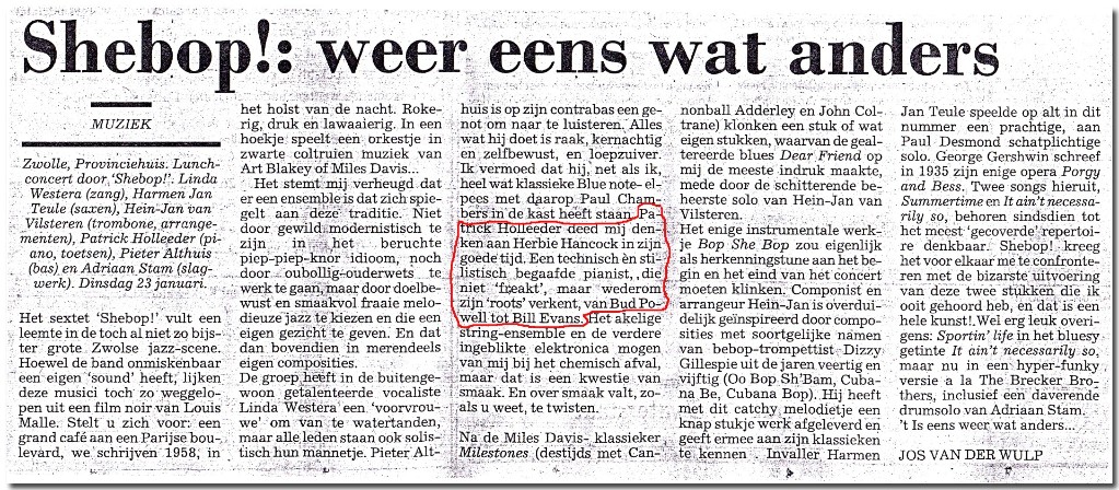 Recensie Shebop Optreden voor Provinciehuis Zwolle, 23 januari 2001